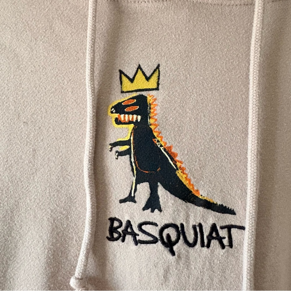 Basquiat Khaki Tan Graphic Hoodie Size Medium Unisex Skater Streetwear - Picture 2 of 7